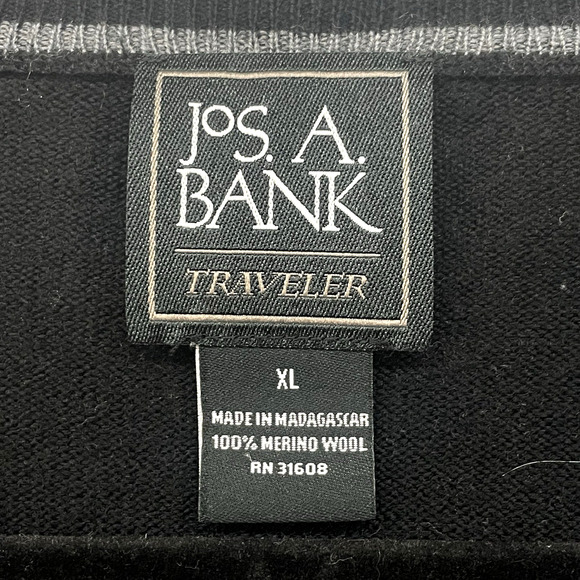 Jos A Bank Sweater Mens Extra Large Black Traveler Merino Wool Pullover V Neck - Picture 3 of 9